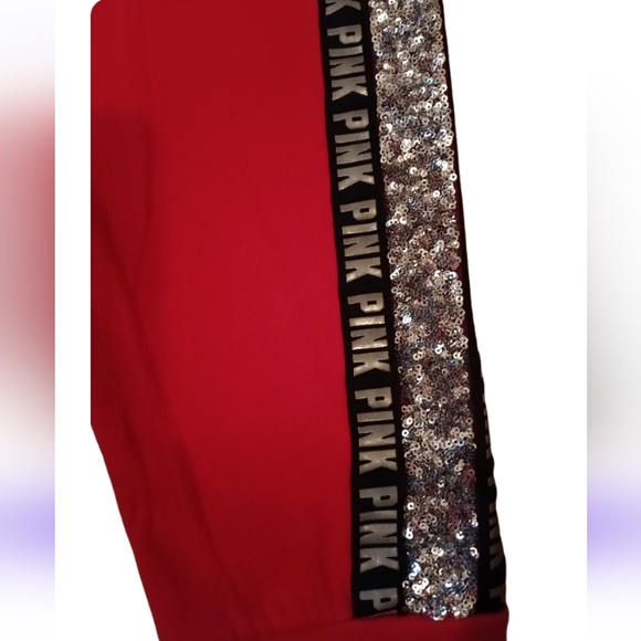 PINK VS Sequin Bling Skinny Joggers Red, Blk & Silver htf 😍🔥💎 - Picture 3 of 7